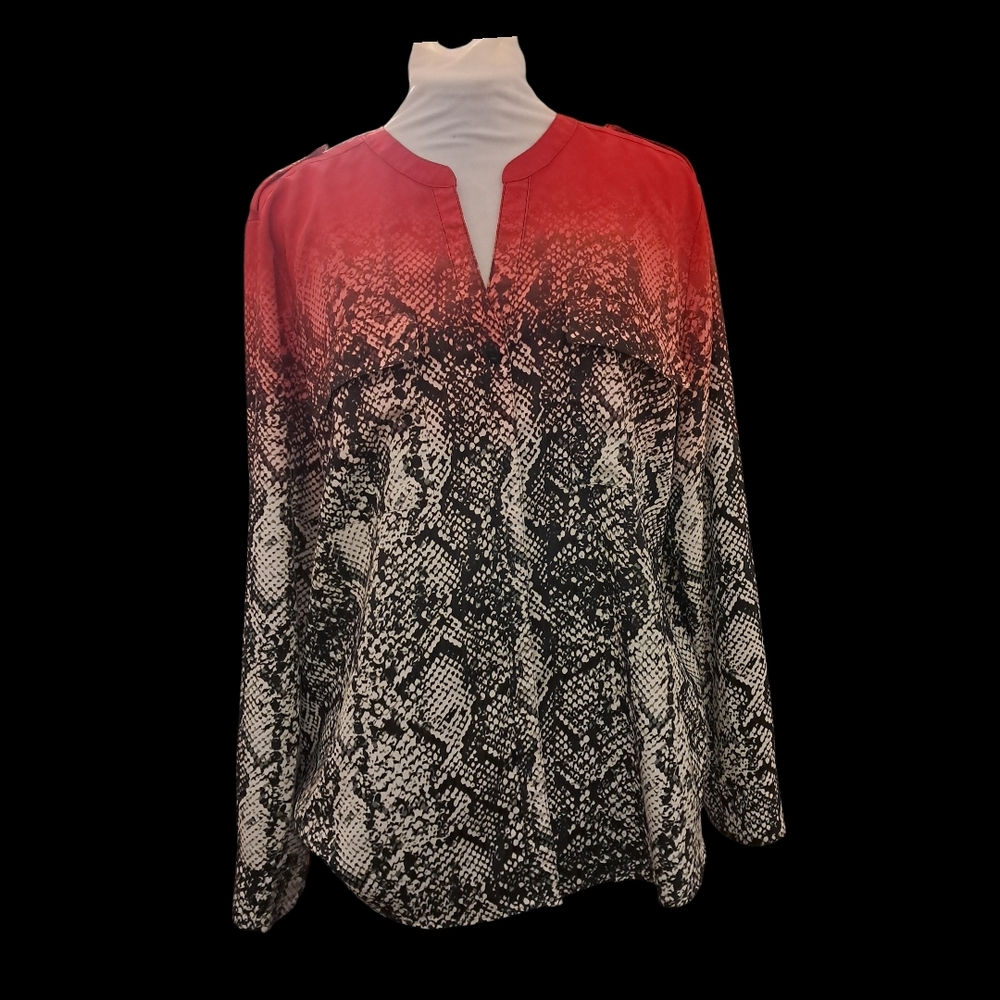 Calvin Klein Red Ombre Snake-Print Button Down Top